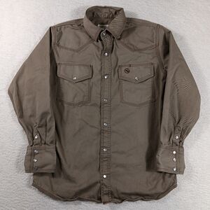 Western Welder Shirt Mens Medium Brown Denim Pearl Snap Triple Stitching  Utlity